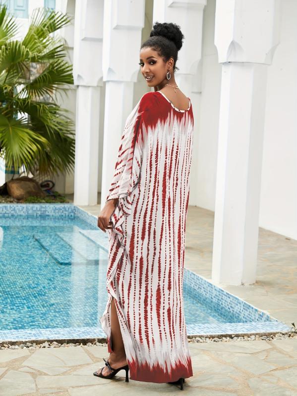 Tie Dye Stripe Boho Kaftan Maxi Dress