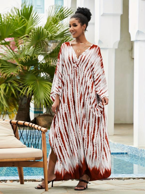 Tie Dye Stripe Boho Kaftan Maxi Dress