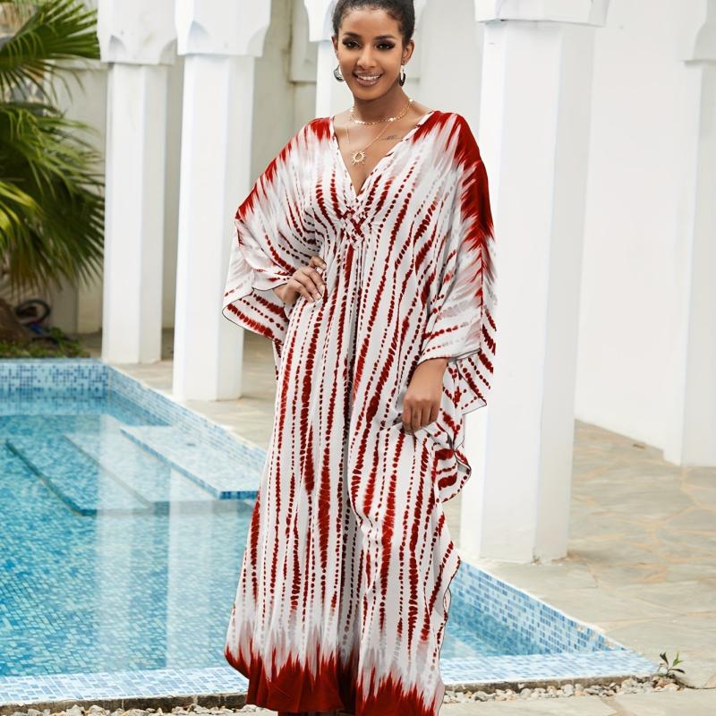 Tie Dye Stripe Boho Kaftan Maxi Dress