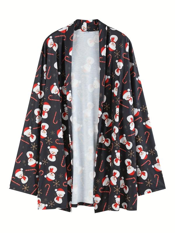 Xmas Graphic Print Plus Size Cardigan
