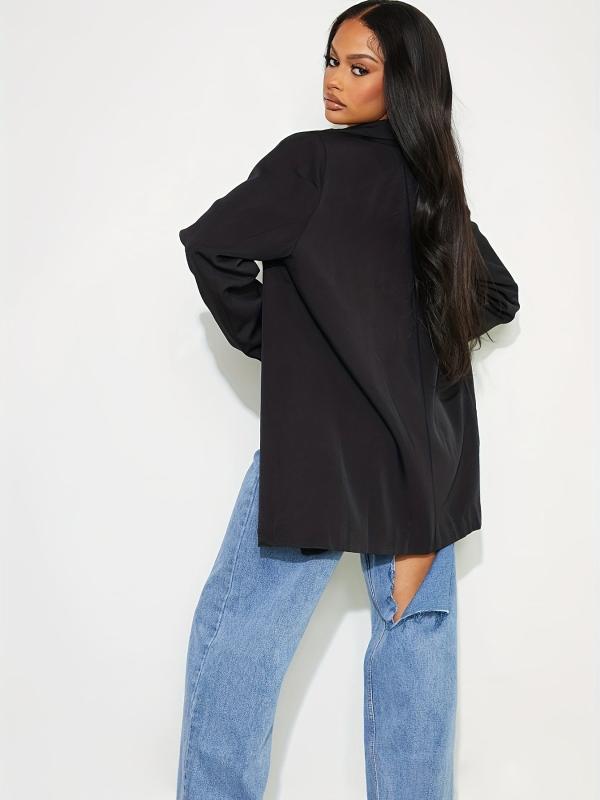 Women's Plus Basic Blazer Long Sleeve Lapel Collar Button Decor