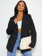 Women's Plus Basic Blazer Long Sleeve Lapel Collar Button Decor