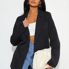 Women's Plus Basic Blazer Long Sleeve Lapel Collar Button Decor