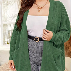 Women's Plus Solid Long Sleeve Open Front Cardigan