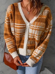 Women's Plus Plaid Print V-Neck Cardigan