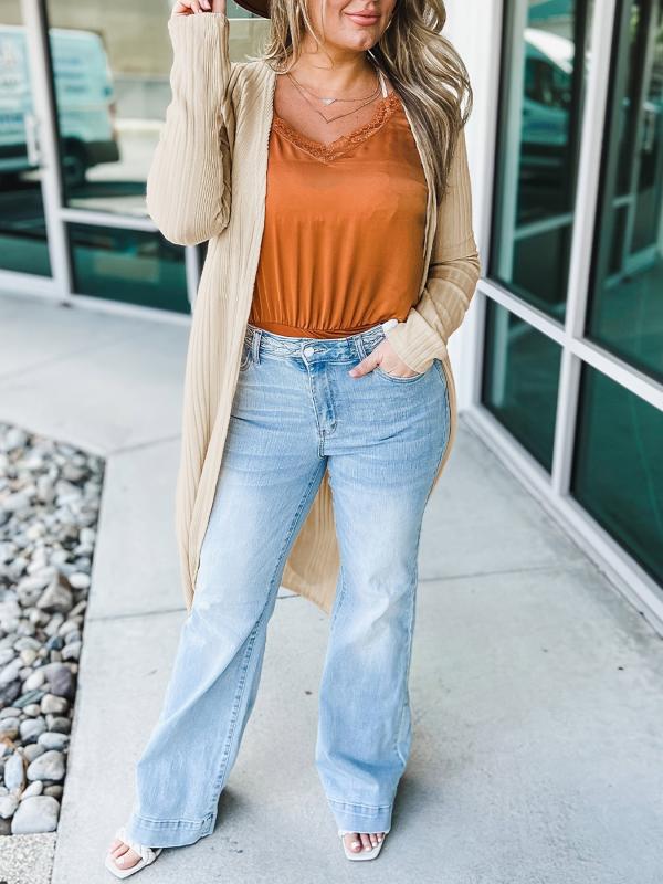 Women's Plus Size Ribbed Long Cardigan
