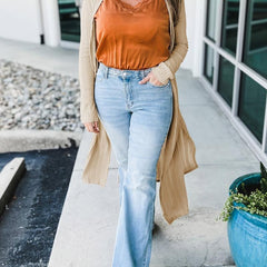 Women's Plus Size Ribbed Long Cardigan