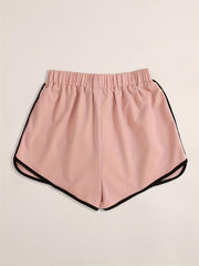 Sporty Shorts Women's Plus Contrast Binding Elastic Waist Tie Shorts