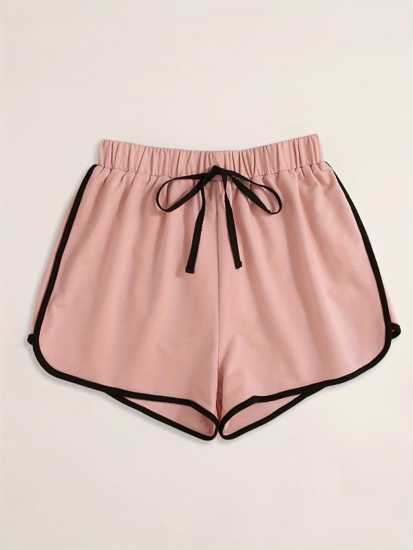 Sporty Shorts Women's Plus Contrast Binding Elastic Waist Tie Shorts