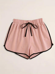 Sporty Shorts Women's Plus Contrast Binding Elastic Waist Tie Shorts