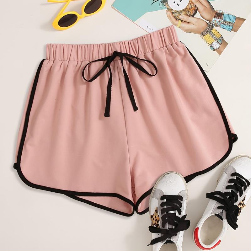 Sporty Shorts Women's Plus Contrast Binding Elastic Waist Tie Shorts