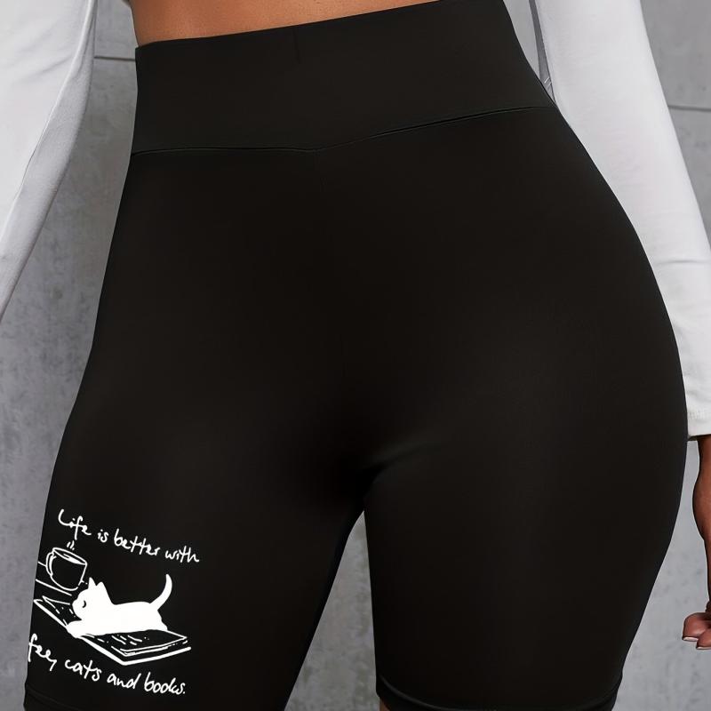 Women's Plus Cat & Book Print High Rise Biker Shorts