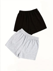 2 Pack Plus Size Heart Print Stretch Drawstring Shorts With Pockets Set