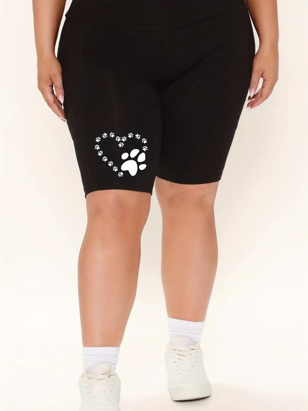 Women's Plus Dog Footprint Print High Rise Biker Shorts