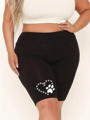 Women's Plus Dog Footprint Print High Rise Biker Shorts