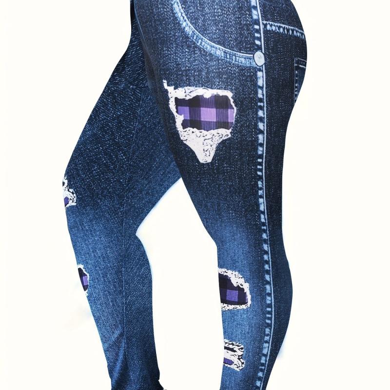 Women's Plus Denim & Gingham Print Leggings