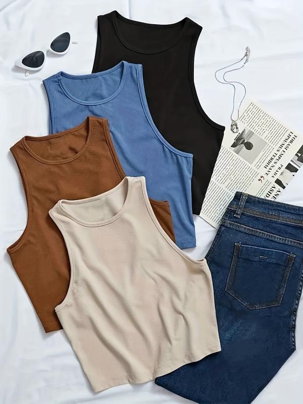 4 Pack Women's Plus Ribbed Tank Top Set