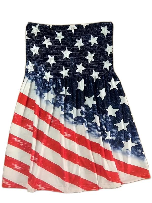 Independence Casual Tube Top Plus Size Women's Stripe & Star Print Strapless Top