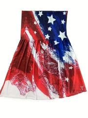 Independence Casual Tube Top Plus Size Women's Stripe & Star Print Strapless Top