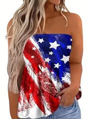 Independence Casual Tube Top Plus Size Women's Stripe & Star Print Strapless Top