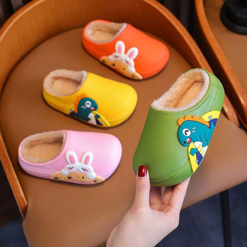 Kids Cartoon Fleece House Shoes Soft Non-Slip Indoor Walking Shoes