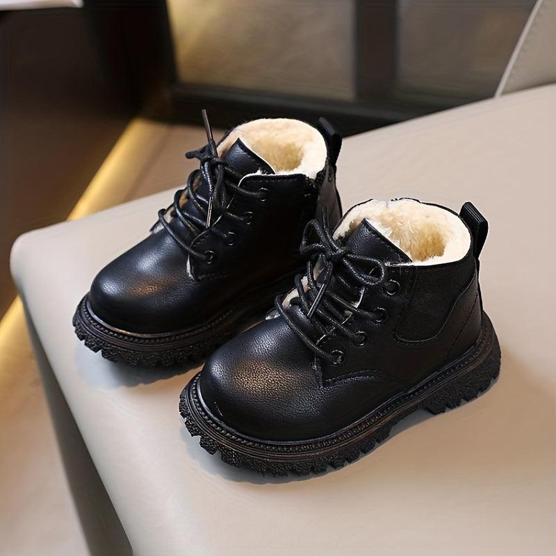 Boys Non Slip Fleece Lace Up Boots for Indoor Outdoor Travel