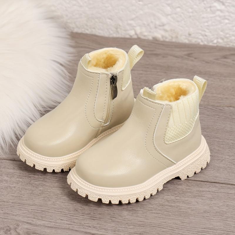 Boys' Warm Fleece Boots with Zipper, Non-Slip Sole