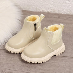 Boys' Warm Fleece Boots with Zipper, Non-Slip Sole