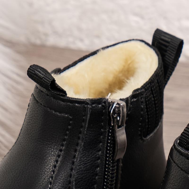 Boys' Warm Fleece Boots with Zipper, Non-Slip Sole