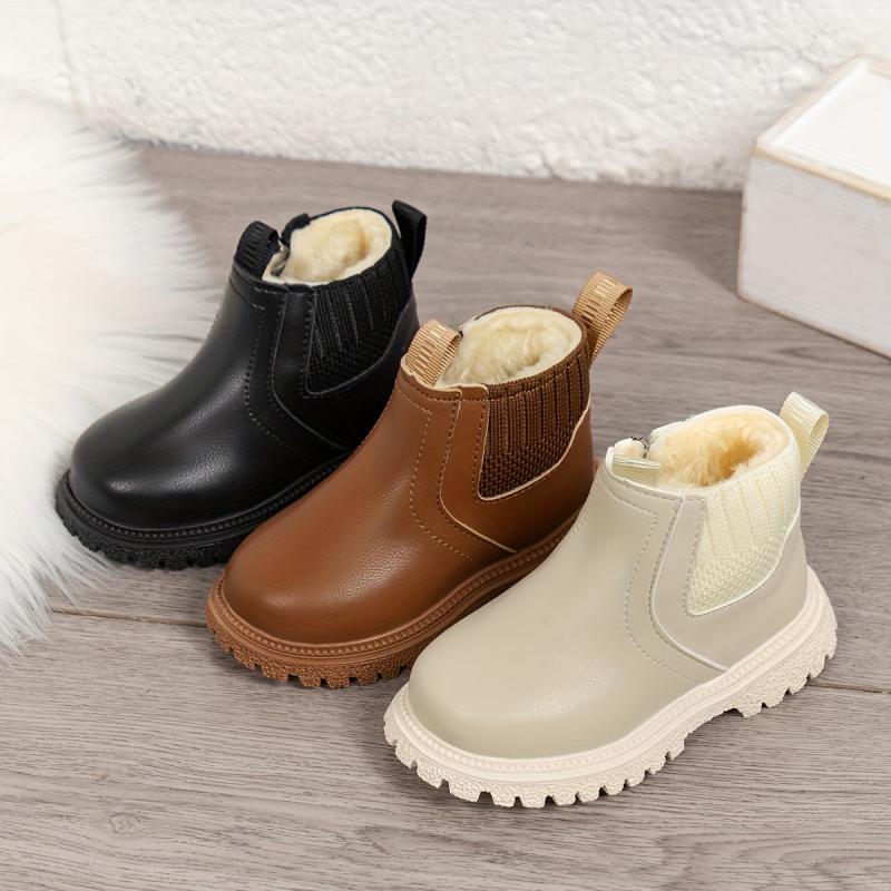 Boys' Warm Fleece Boots with Zipper, Non-Slip Sole