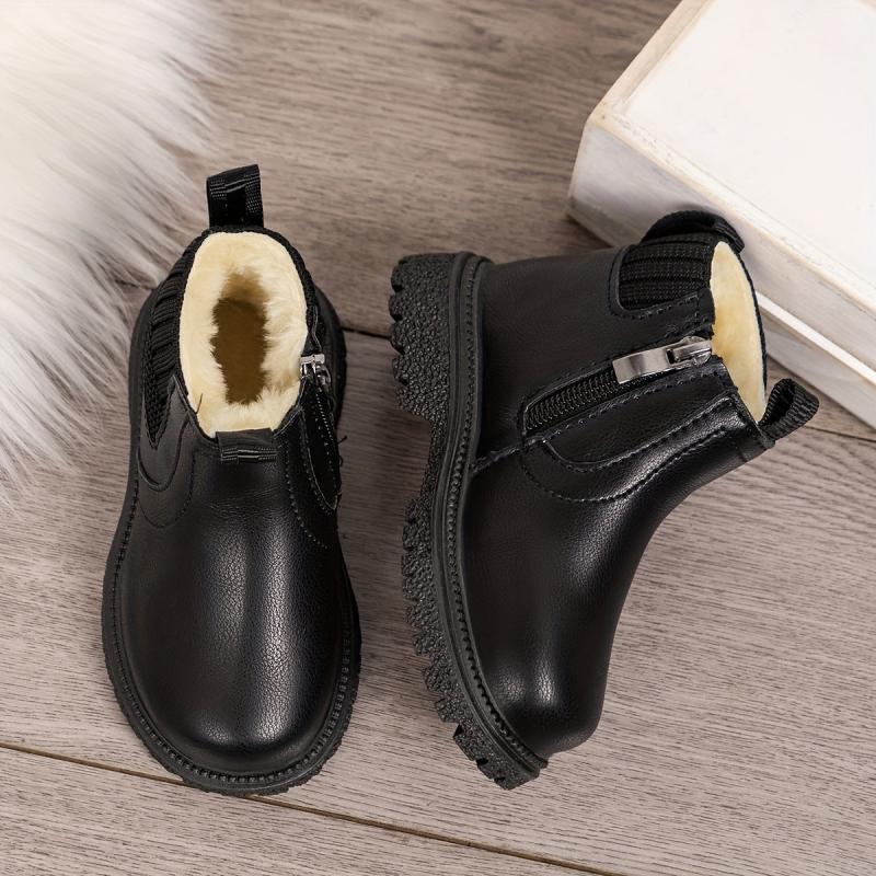 Boys' Warm Fleece Boots with Zipper, Non-Slip Sole