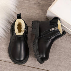Boys' Warm Fleece Boots with Zipper, Non-Slip Sole