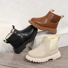 Boys' Warm Fleece Boots with Zipper, Non-Slip Sole