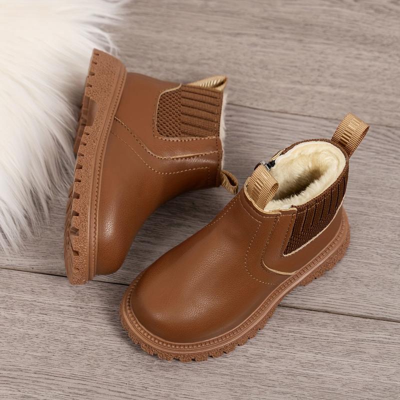 Boys' Warm Fleece Boots with Zipper, Non-Slip Sole