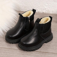 Boys' Warm Fleece Boots with Zipper, Non-Slip Sole