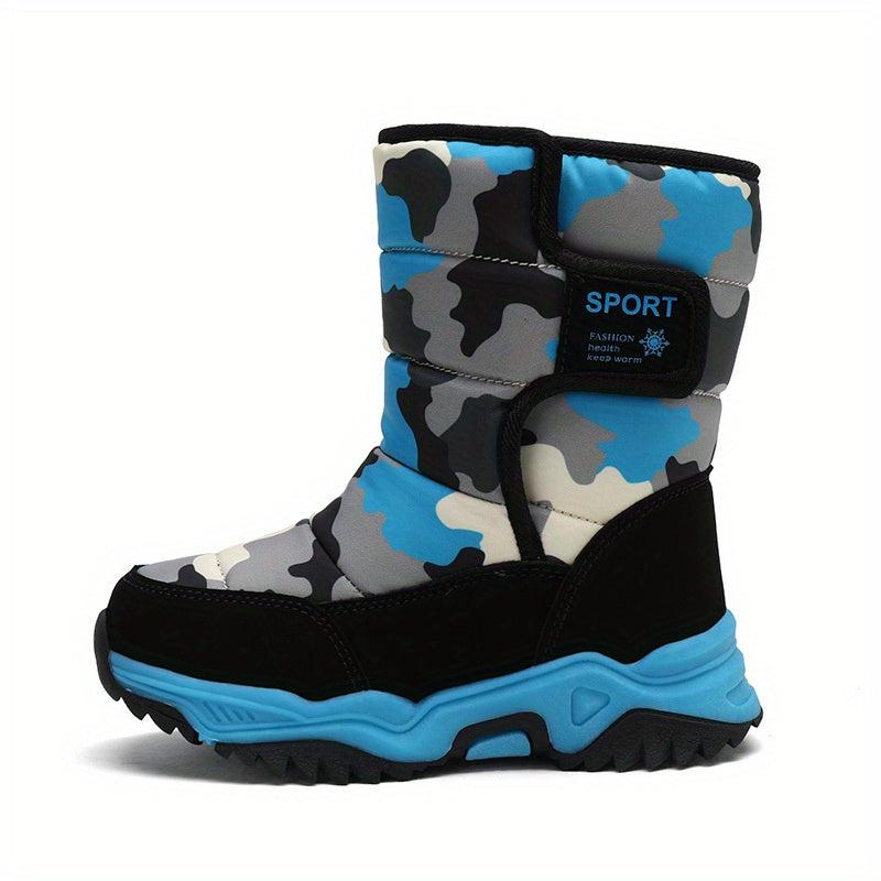 Boy's Camo Snow Boots Warm Fleece Non-slip Ankle Boots Plush Cozy Outdoor Shoes