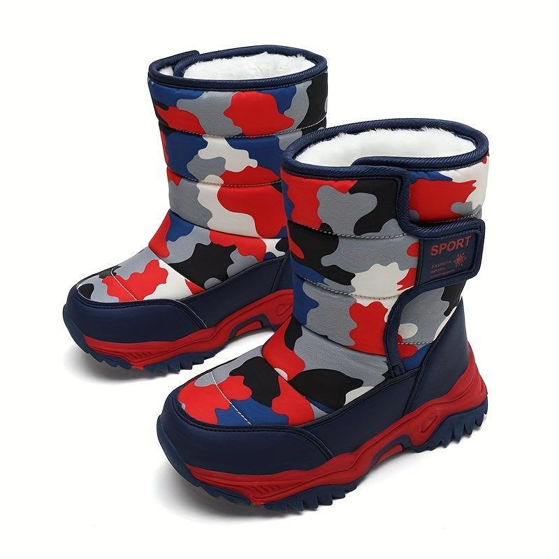 Boy's Camo Snow Boots Warm Fleece Non-slip Ankle Boots Plush Cozy Outdoor Shoes
