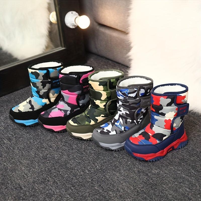 Boy's Camo Snow Boots Warm Fleece Non-slip Ankle Boots Plush Cozy Outdoor Shoes