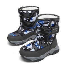 Boy's Camo Snow Boots Warm Fleece Non-slip Ankle Boots Plush Cozy Outdoor Shoes