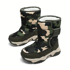 Boy's Camo Snow Boots Warm Fleece Non-slip Ankle Boots Plush Cozy Outdoor Shoes