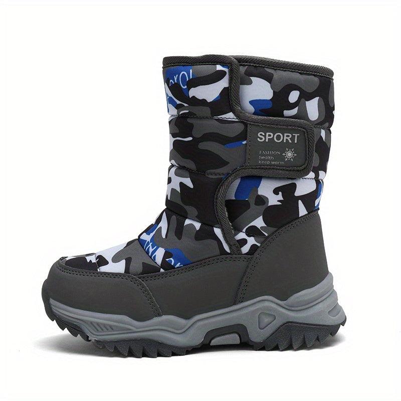 Boy's Camo Snow Boots Warm Fleece Non-slip Ankle Boots Plush Cozy Outdoor Shoes