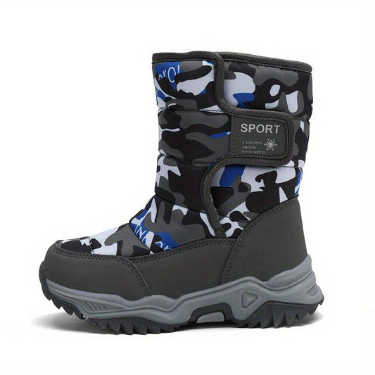 Boy's Camo Snow Boots Warm Fleece Non-slip Ankle Boots Plush Cozy Outdoor Shoes