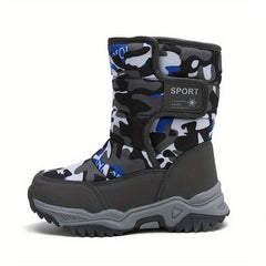 Boy's Camo Snow Boots Warm Fleece Non-slip Ankle Boots Plush Cozy Outdoor Shoes