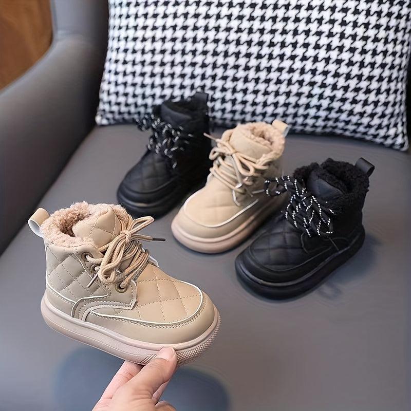JIAGEYA Lace Up Boots Boys Soft Warm Fleece Boots Indoor Outdoor Walking