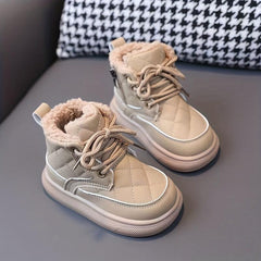 JIAGEYA Lace Up Boots Boys Soft Warm Fleece Boots Indoor Outdoor Walking