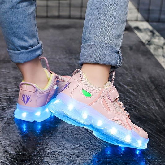 Boys' Mixed Sneakers With Charging Light Breathable Mesh Running Shoes
