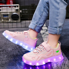 Boys' Mixed Sneakers With Charging Light Breathable Mesh Running Shoes