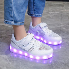 Toddler Boys Light Up Skate Shoes Breathable Mesh Hollow Out