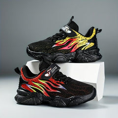 Kids Flame Print Sneakers, Breathable, Fall/Winter