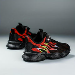 Boys Flame Print Casual Running Shoes Low Top Lightweight Sneakers
